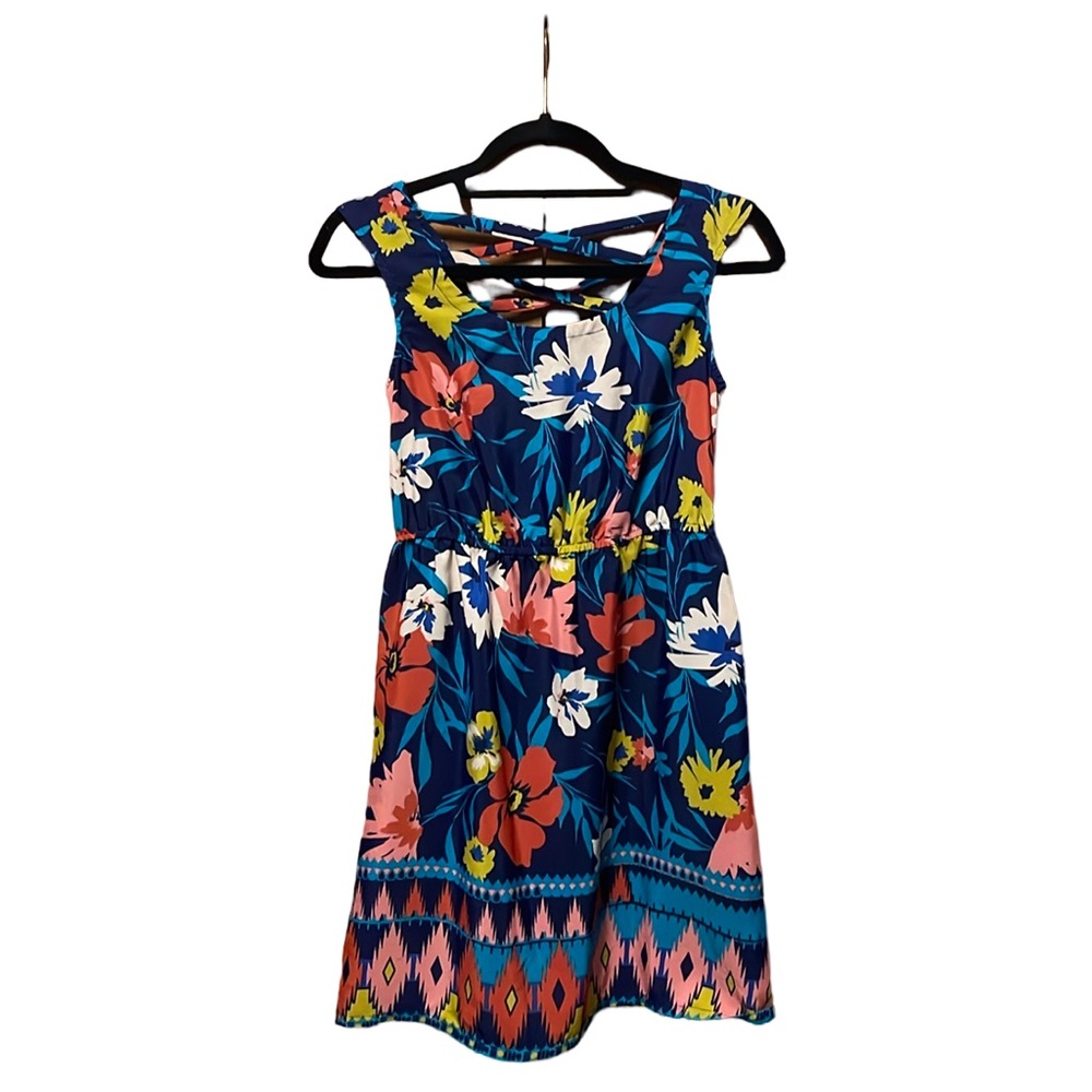 Xhileration Floral Sleeveless Dress - Blue - Size XS
